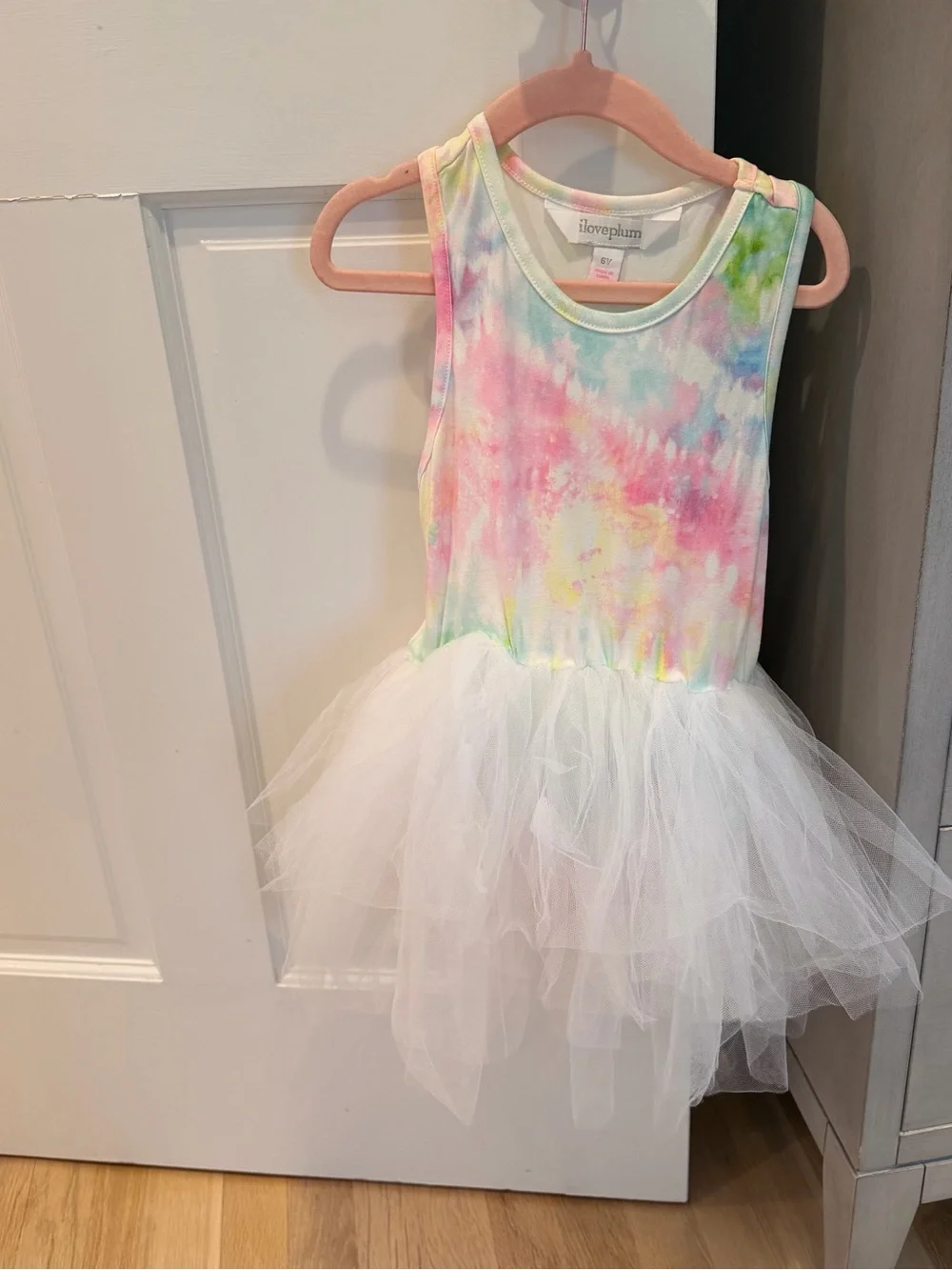 I Love Plum Pastel Tie-Dye Tutu Dress in White & Multi